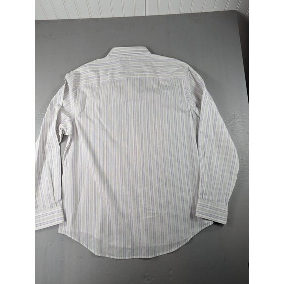 Perry Ellis Men's XL White Vertical Striped Long‎ Sleeve Button Down Shirt - Picture 6 of 9